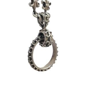 Amazing Detail Solid 925 Sterling Silver Fleur De Lys Ring Chain Necklace
